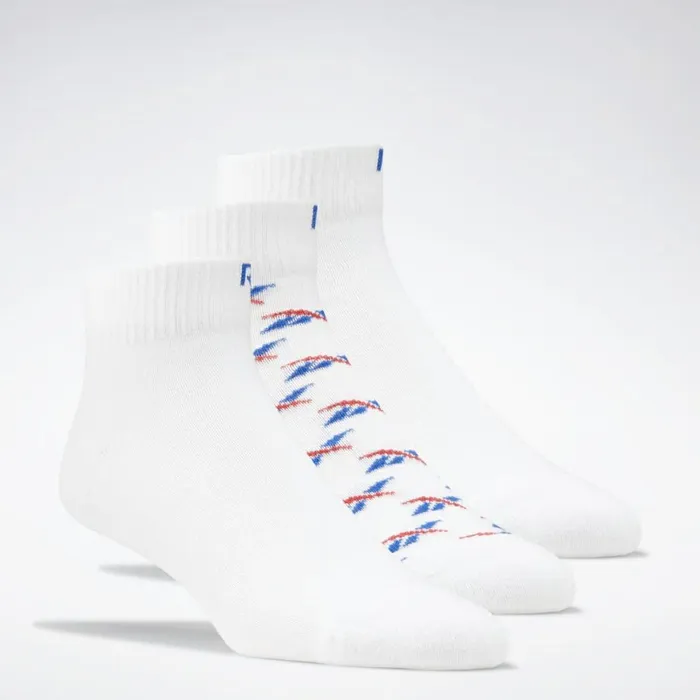 Socks MensWomens Reebok Classics Ankle Socks 3 Pairs White Vector Blue Vector Red