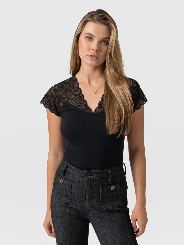 Sophia Lace Tee 8211 Black Black Women Saint And Sofia TShirts and Tanks