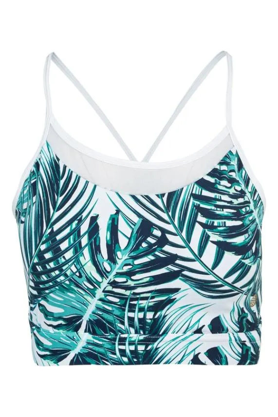 Sosandar Amelia Palm Print Mesh Panel Racerback Sports Bra Women Activewear