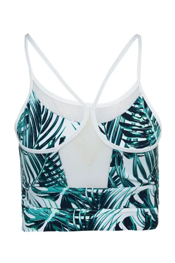 Sosandar Amelia Palm Print Mesh Panel Racerback Sports Bra Women Activewear