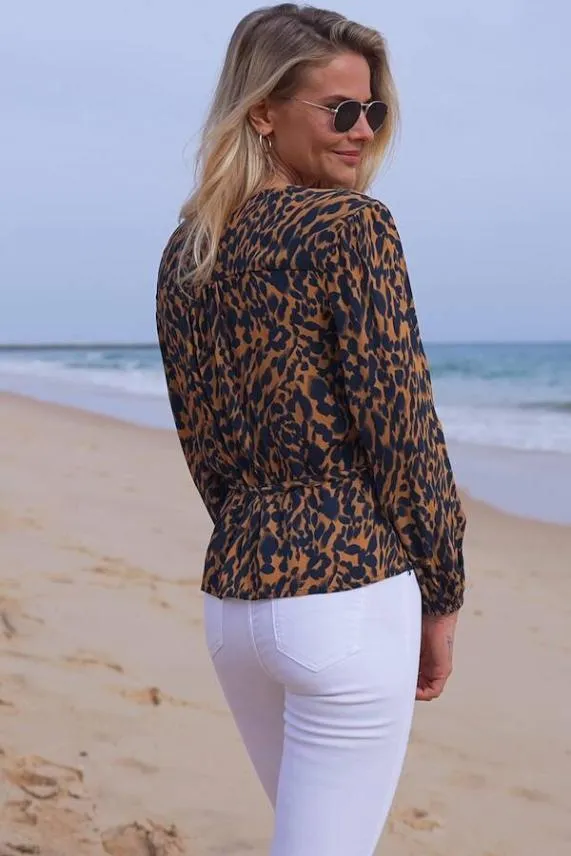 Sosandar Animal Print Button Front Blouse Women Tops