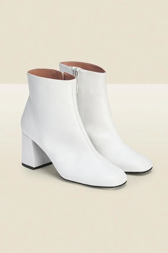 Sosandar Anna Off White Leather Mid Heel Ankle Boot White Women Boots