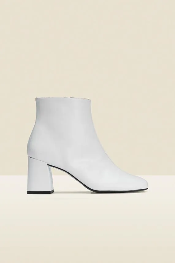 Sosandar Anna Off White Leather Mid Heel Ankle Boot White Women Boots