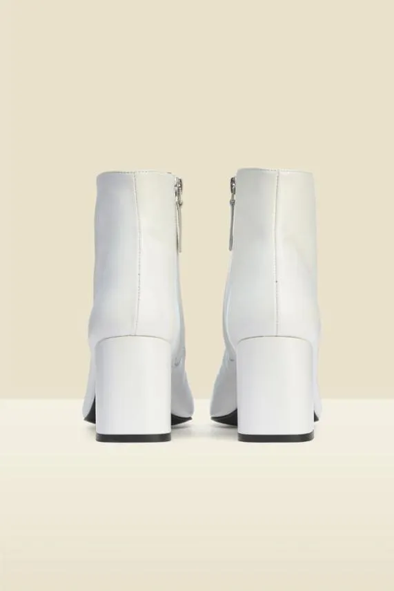 Sosandar Anna Off White Leather Mid Heel Ankle Boot White Women Boots