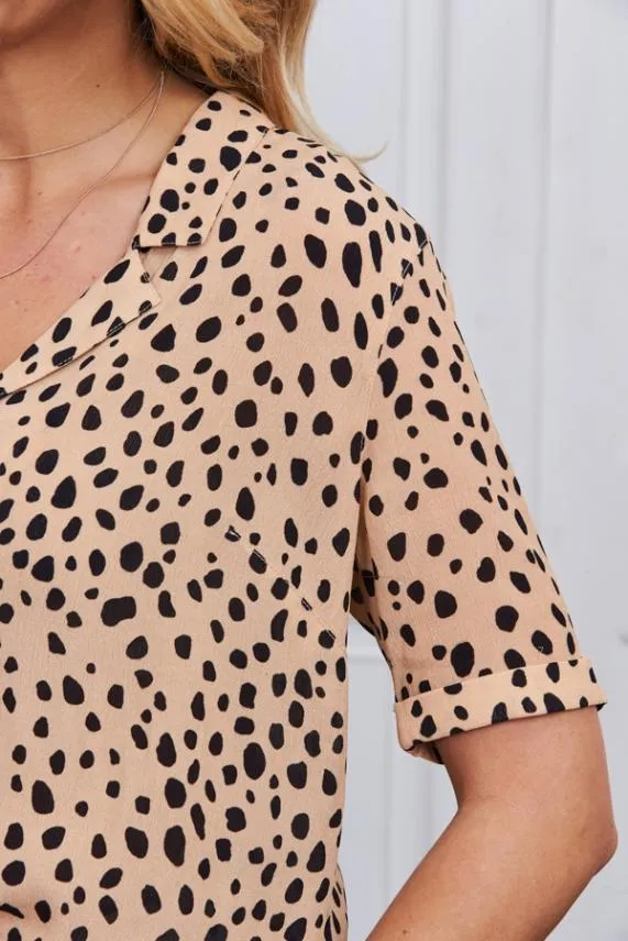 Sosandar Apricot and Black Spot Print Short Sleeve Relaxed Fit Shirt Black Women Tops