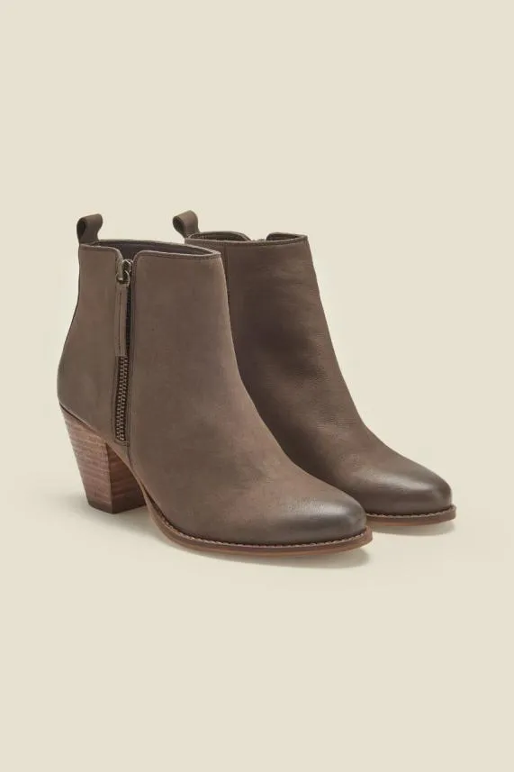 Sosandar April Taupe Leather Zip Heeled Ankle Boot Women Boots