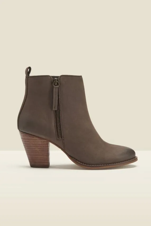 Sosandar April Taupe Leather Zip Heeled Ankle Boot Women Boots