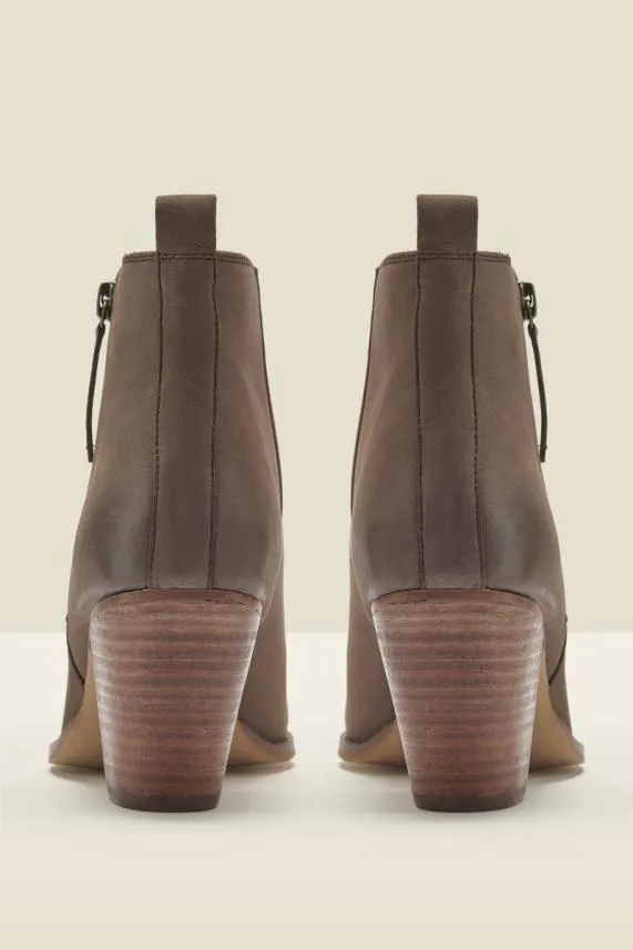 Sosandar April Taupe Leather Zip Heeled Ankle Boot Women Boots