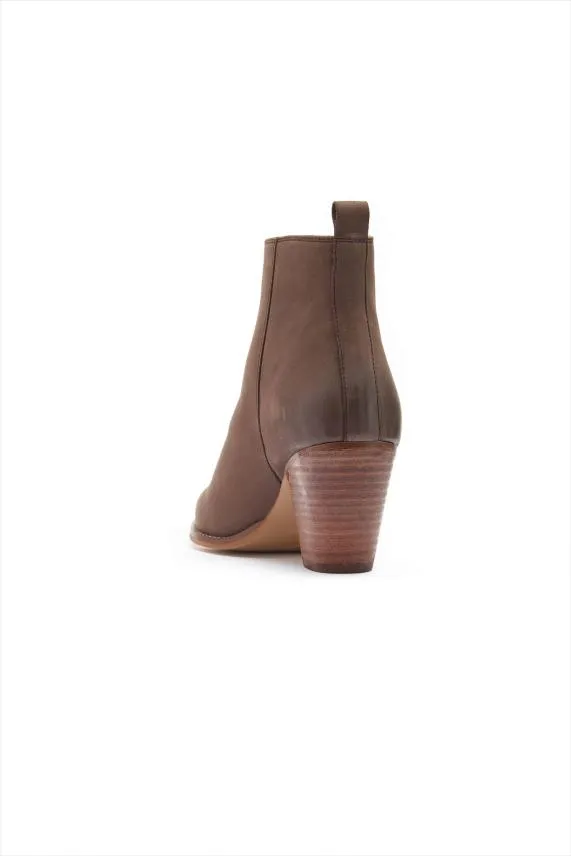 Sosandar April Taupe Leather Zip Heeled Ankle Boot Women Boots