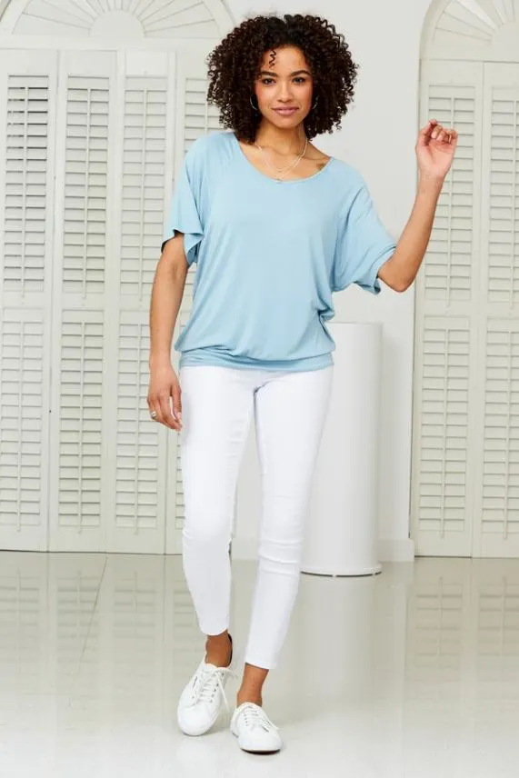 Sosandar Aquamarine Relaxed Fit Jersey T Shirt Women Tops