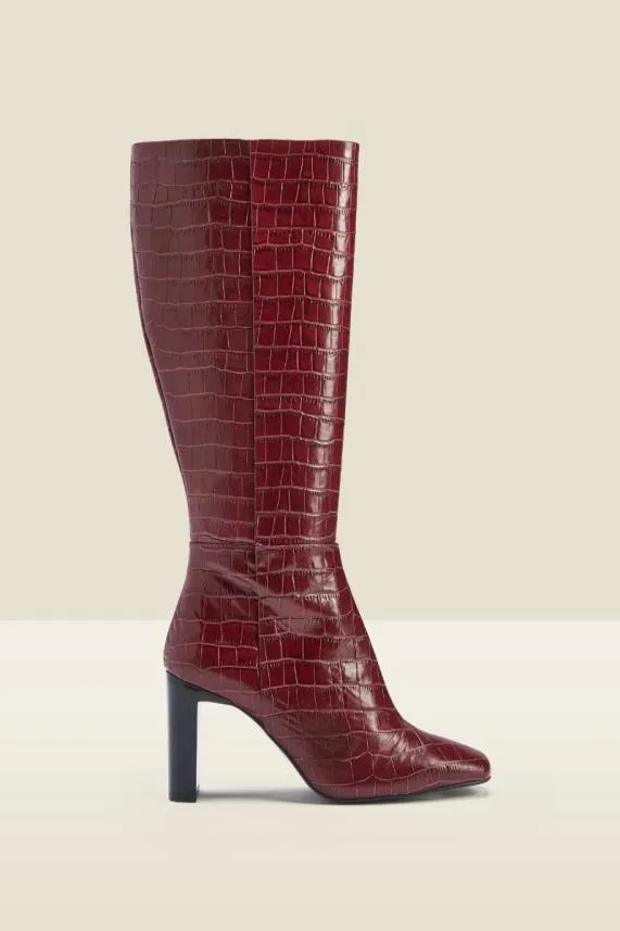 Sosandar Bailey Bordeaux Croc Leather Knee High Heeled Boot Women Boots