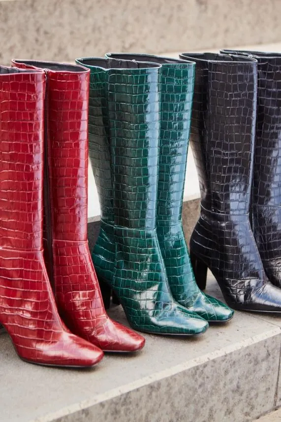 Sosandar Bailey Bordeaux Croc Leather Knee High Heeled Boot Women Boots