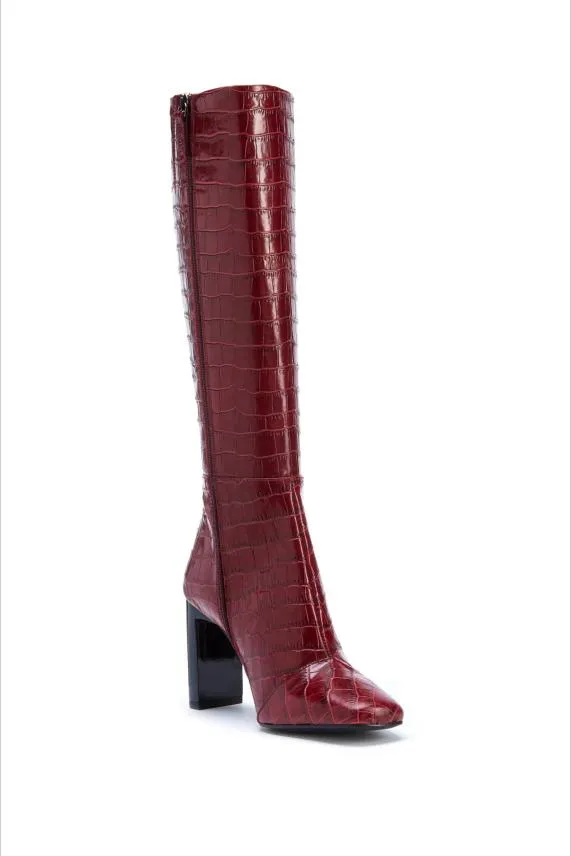 Sosandar Bailey Bordeaux Croc Leather Knee High Heeled Boot Women Boots