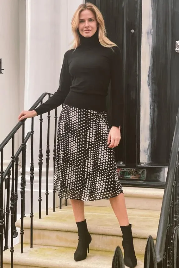 Sosandar Black and Cream Multi Spot Midi Skirt Black Cream Women Skirts
