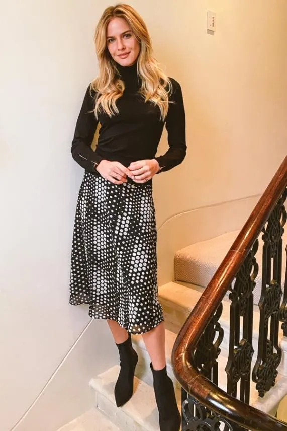 Sosandar Black and Cream Multi Spot Midi Skirt Black Cream Women Skirts