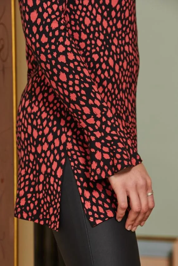 Sosandar Black and Pink Animal Print Keyhole Detail Fluted Cuff Top Black Pink Women Tops