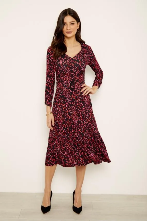 Sosandar Black and Red Abstract Print Belted Jersey Dress Black Red Women Dresses Sosandar Black and Red Abstract Print Belted Jersey Dress Black Red Women Dresses