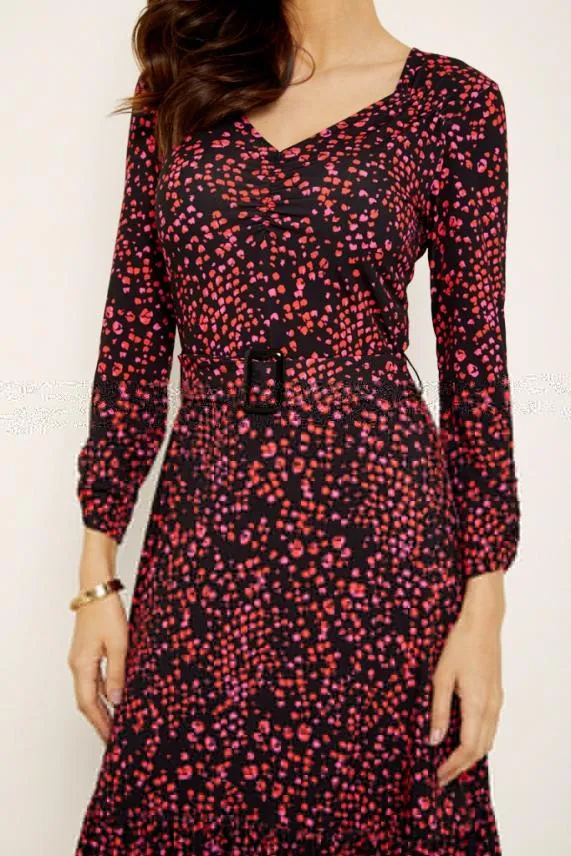 Sosandar Black and Red Abstract Print Belted Jersey Dress Black Red Women Dresses Sosandar Black and Red Abstract Print Belted Jersey Dress Black Red Women Dresses