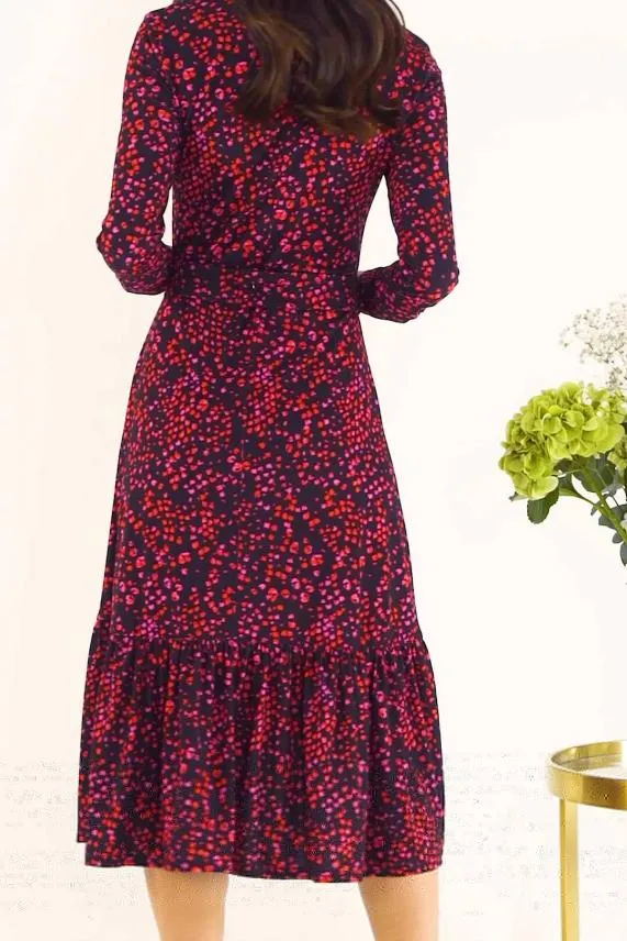 Sosandar Black and Red Abstract Print Belted Jersey Dress Black Red Women Dresses Sosandar Black and Red Abstract Print Belted Jersey Dress Black Red Women Dresses