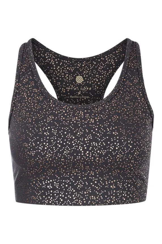 Sosandar Black and Rose Gold Spot Print Racerback Sports Bra Black Rose Gold Women Activewear