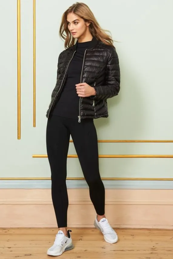 Sosandar Black and Silver Zip Detail Padded Coat With Pockets Black Silver Women Activewear