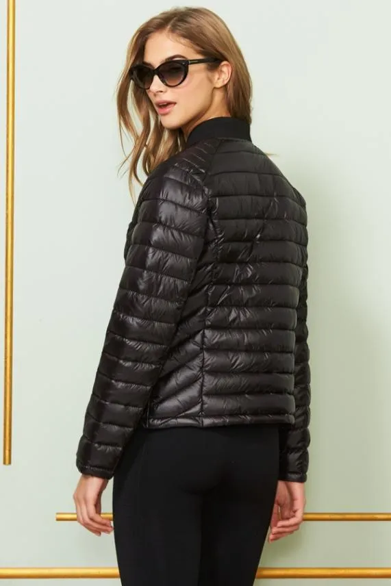 Sosandar Black and Silver Zip Detail Padded Coat With Pockets Black Silver Women Activewear