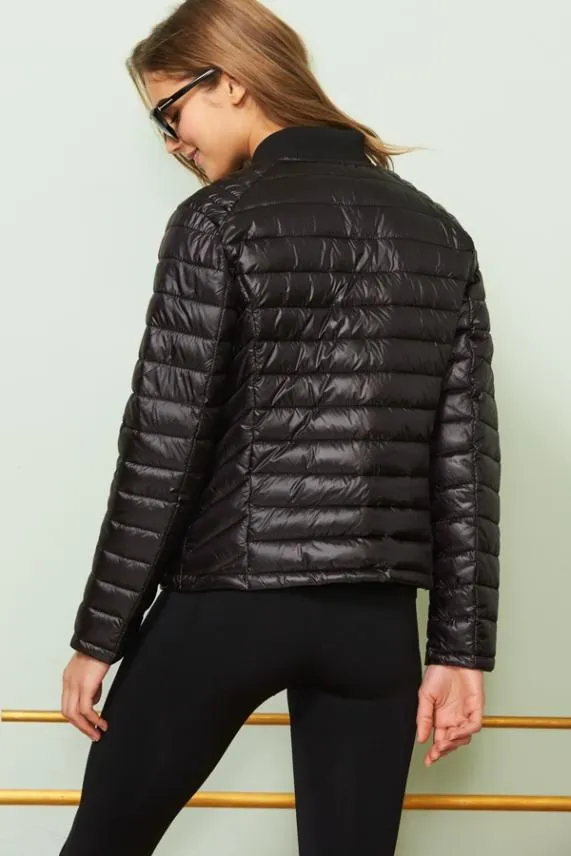 Sosandar Black and Silver Zip Detail Padded Coat With Pockets Black Silver Women Activewear