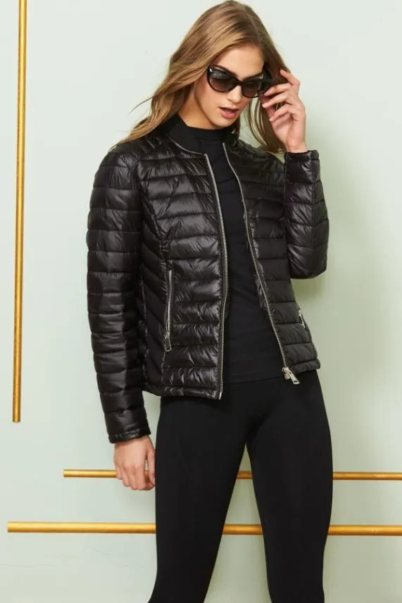 Sosandar Black and Silver Zip Detail Padded Coat With Pockets Black Silver Women Activewear