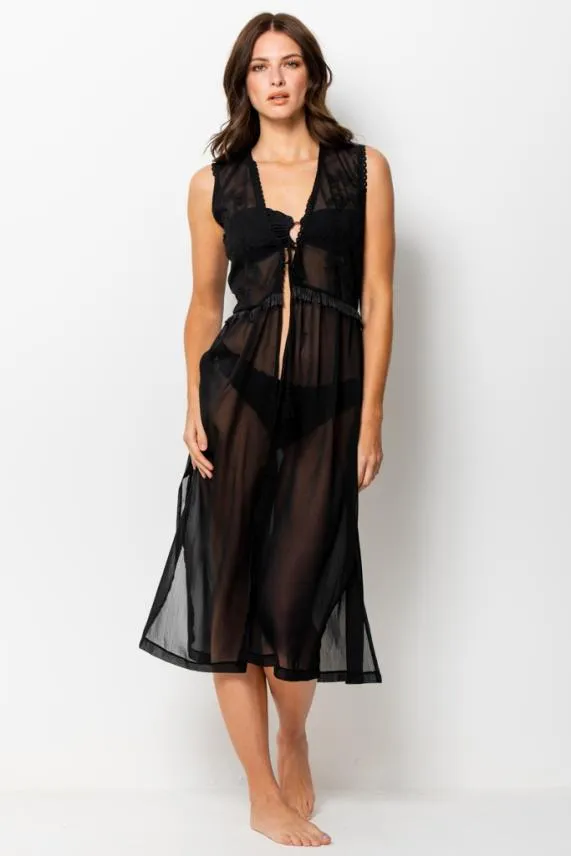 Sosandar Black Embroidery Detail Kaftan Black Women Swim and Beachwear