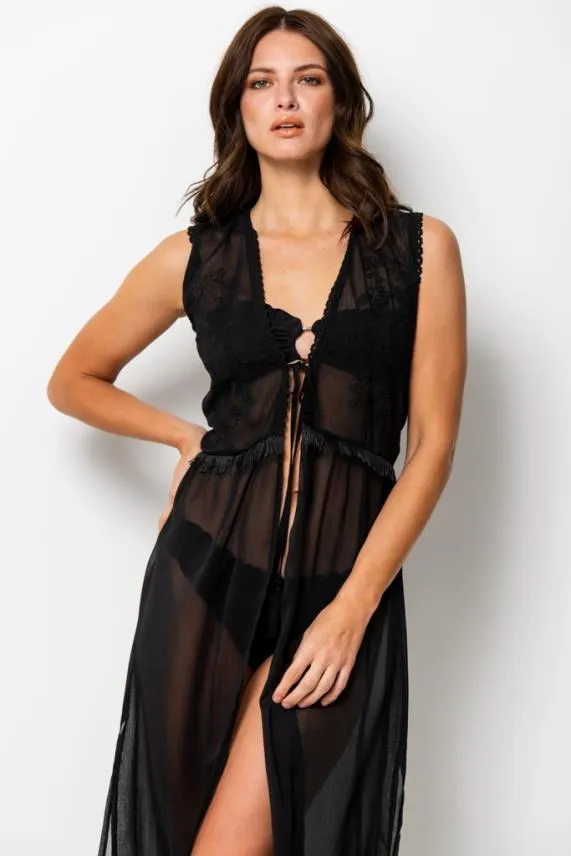 Sosandar Black Embroidery Detail Kaftan Black Women Swim and Beachwear
