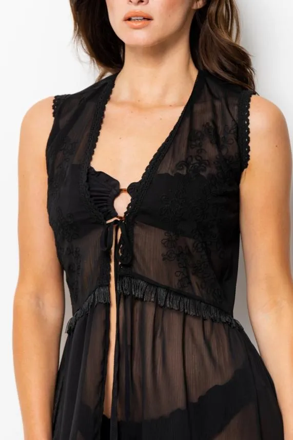 Sosandar Black Embroidery Detail Kaftan Black Women Swim and Beachwear