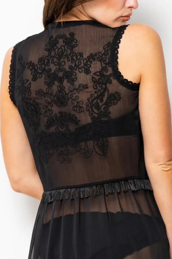 Sosandar Black Embroidery Detail Kaftan Black Women Swim and Beachwear