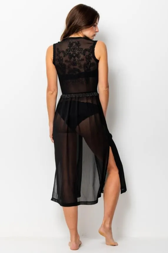 Sosandar Black Embroidery Detail Kaftan Black Women Swim and Beachwear