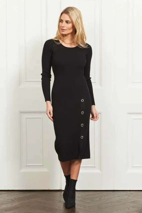 Sosandar Black Eyelet Detail Knitted Midi Dress Black Women Knitwear