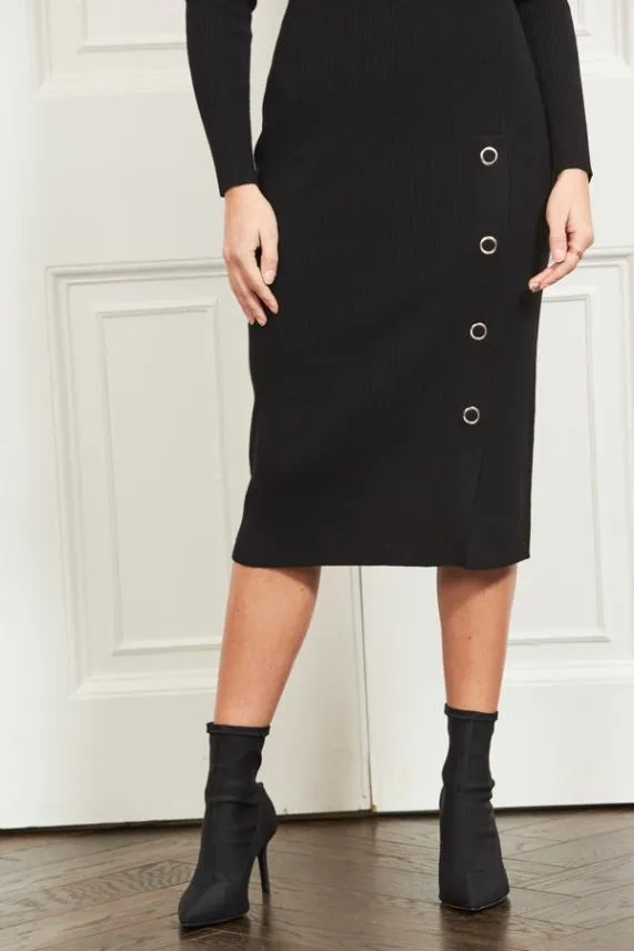 Sosandar Black Eyelet Detail Knitted Midi Dress Black Women Knitwear