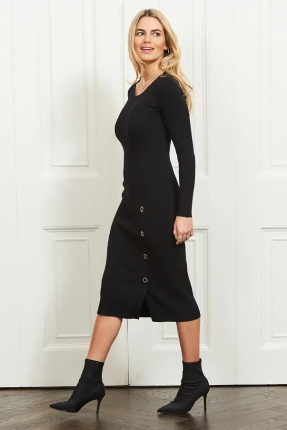 Sosandar Black Eyelet Detail Knitted Midi Dress Black Women Knitwear