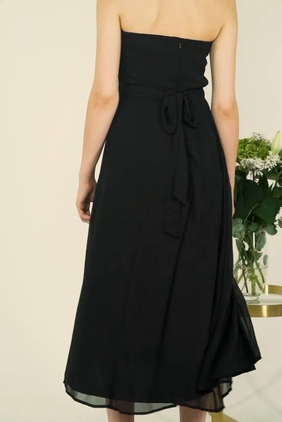 Sosandar Black Front Split Detail Belted Bandeau Dress Black Women Dresses