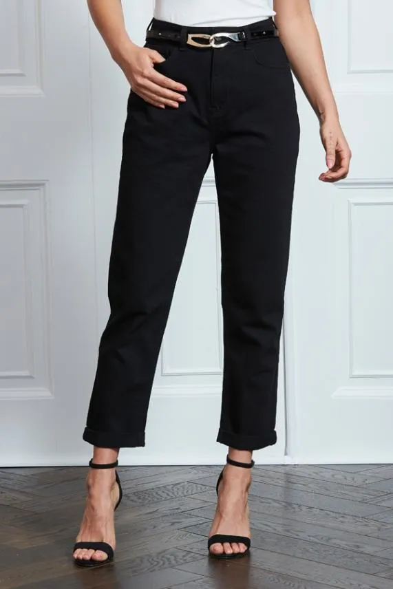 Sosandar Black Girlfriend Jeans Black Women Jeans and Jeggings