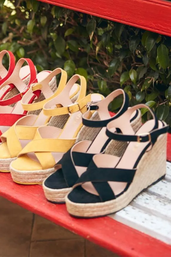 Sosandar Black Havana Suede Espadrille Wedges Black Women Wedges