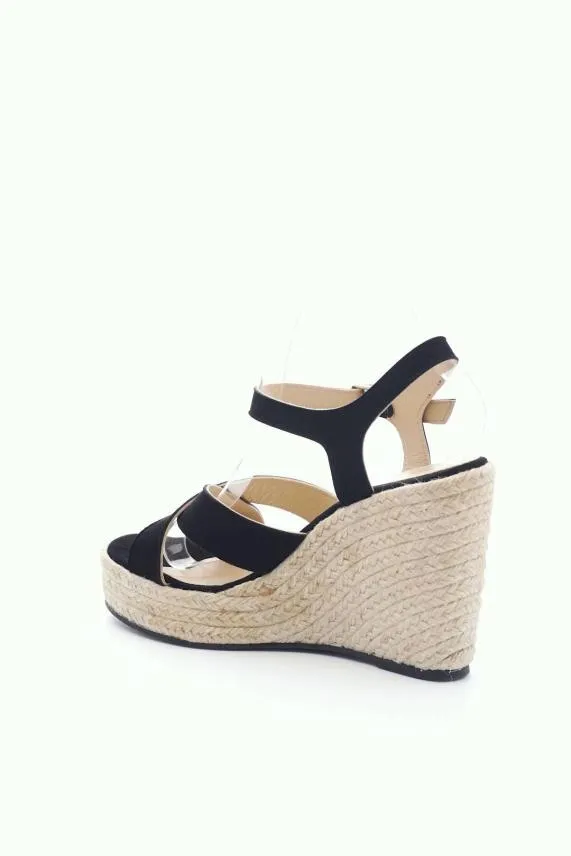 Sosandar Black Havana Suede Espadrille Wedges Black Women Wedges