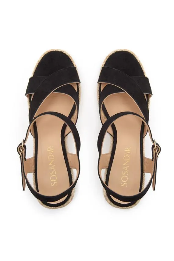 Sosandar Black Havana Suede Espadrille Wedges Black Women Wedges