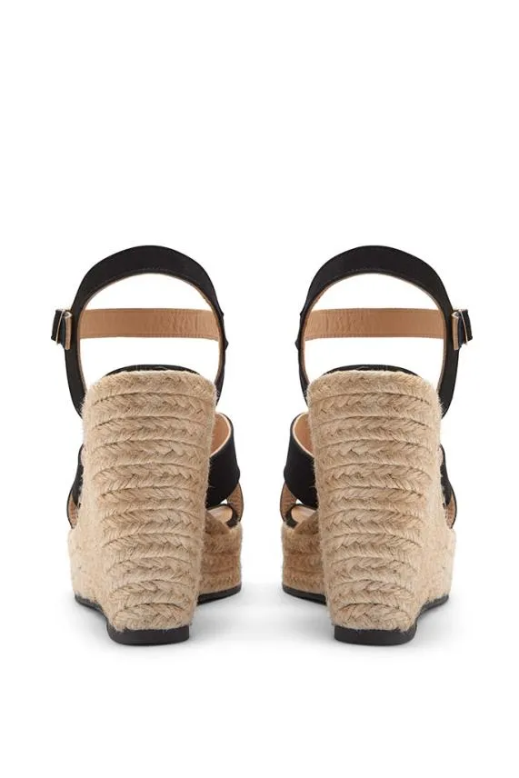 Sosandar Black Havana Suede Espadrille Wedges Black Women Wedges