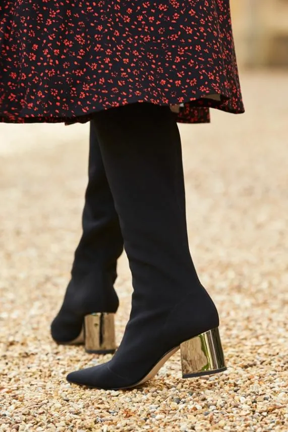 Sosandar Black Knee High Metallic Heel Sock Boot Black Women Boots