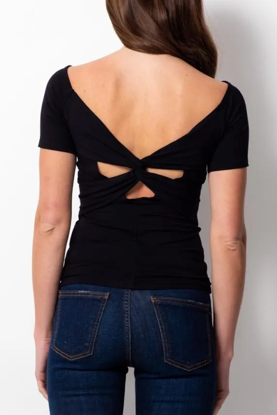 Sosandar Black Knot Back Detail Top Black Women Tops