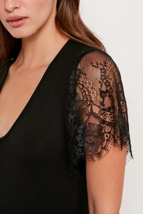 Sosandar Black Lace Sleeve Top Black Women Tops