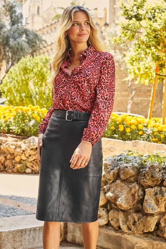 Sosandar Black Leather Buckle Detail Pencil Skirt Black Women Skirts