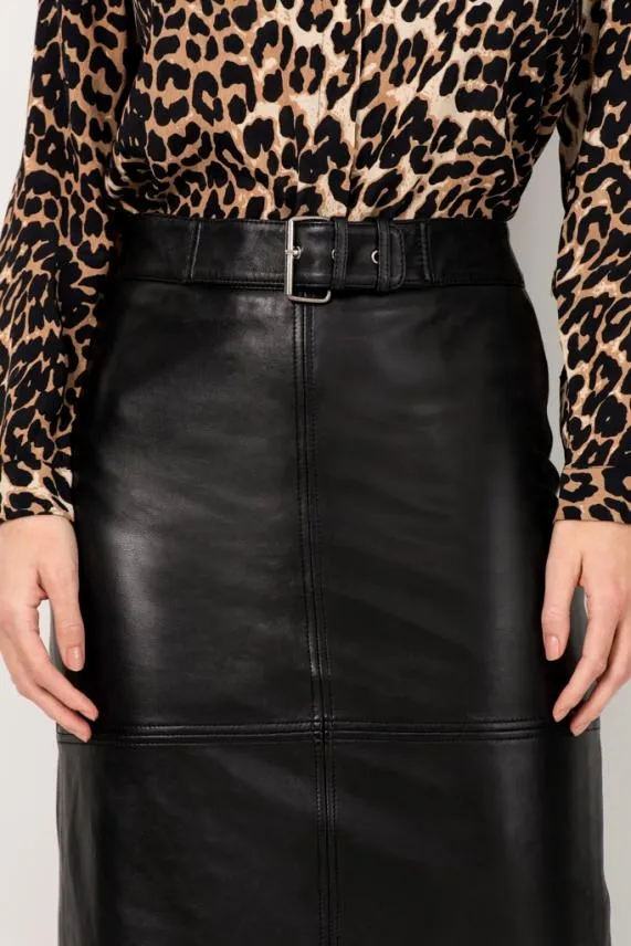 Sosandar Black Leather Buckle Detail Pencil Skirt Black Women Skirts