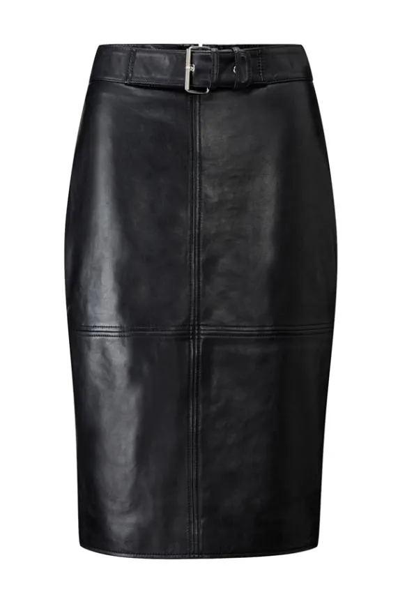 Sosandar Black Leather Buckle Detail Pencil Skirt Black Women Skirts