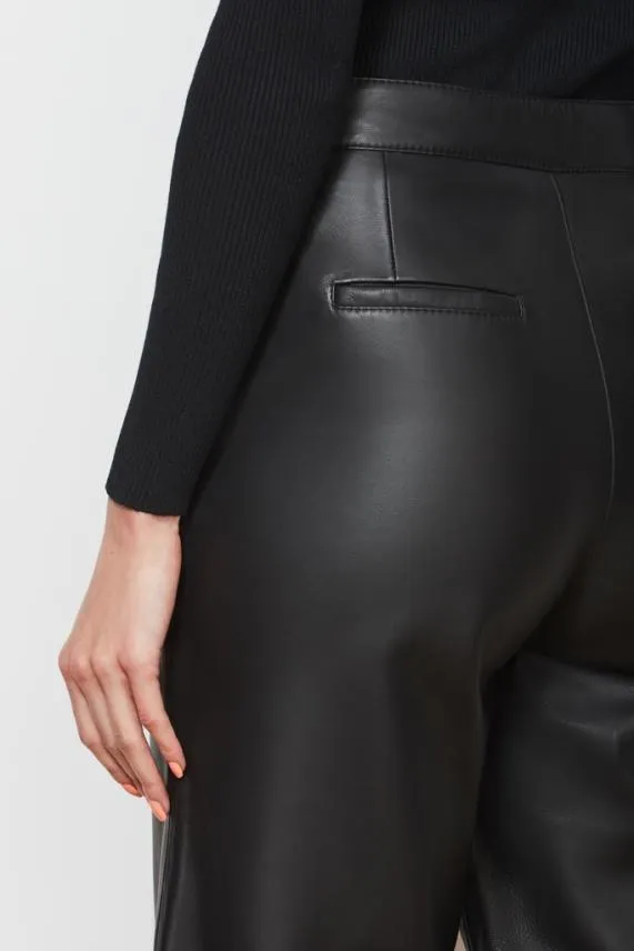 Sosandar Black Leather Cropped Wide Leg Trousers Black Women Trousers and Leggings