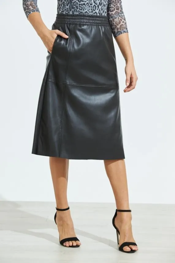 Sosandar Black Leather Look Elasticated Waist Midi Skirt Black Women Skirts